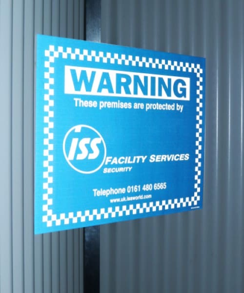 blue reflective warning sign